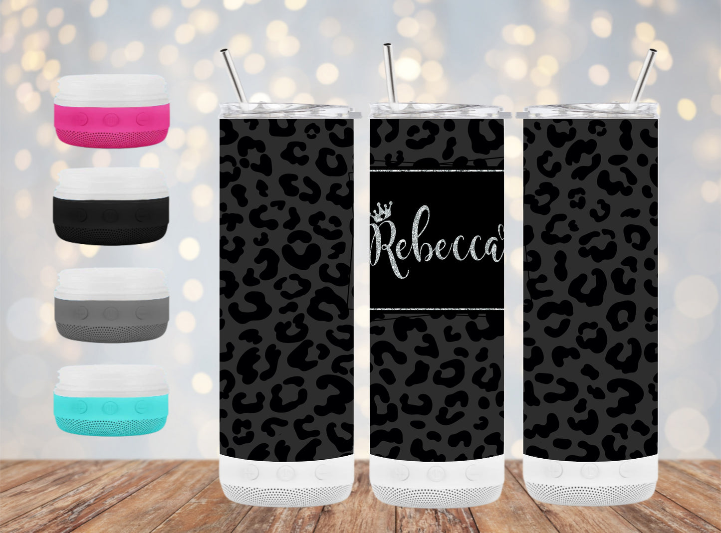 Black on Black Animal Print - 20 oz Bluetooth Speaker Tumbler