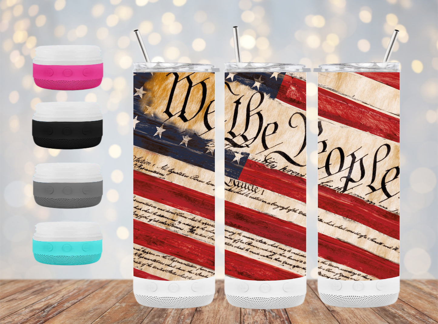 We The People American Flag - 20 oz Bluetooth Speaker Tumbler