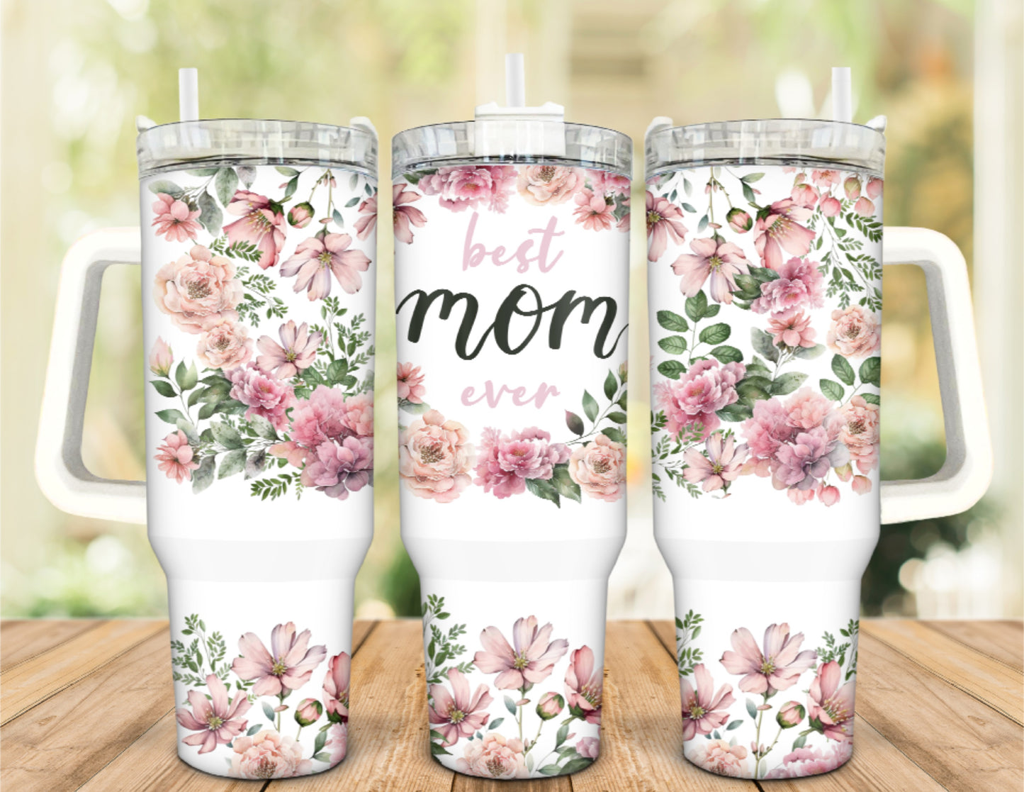 Best Mom Ever Floral 40 oz Tumbler with Handle