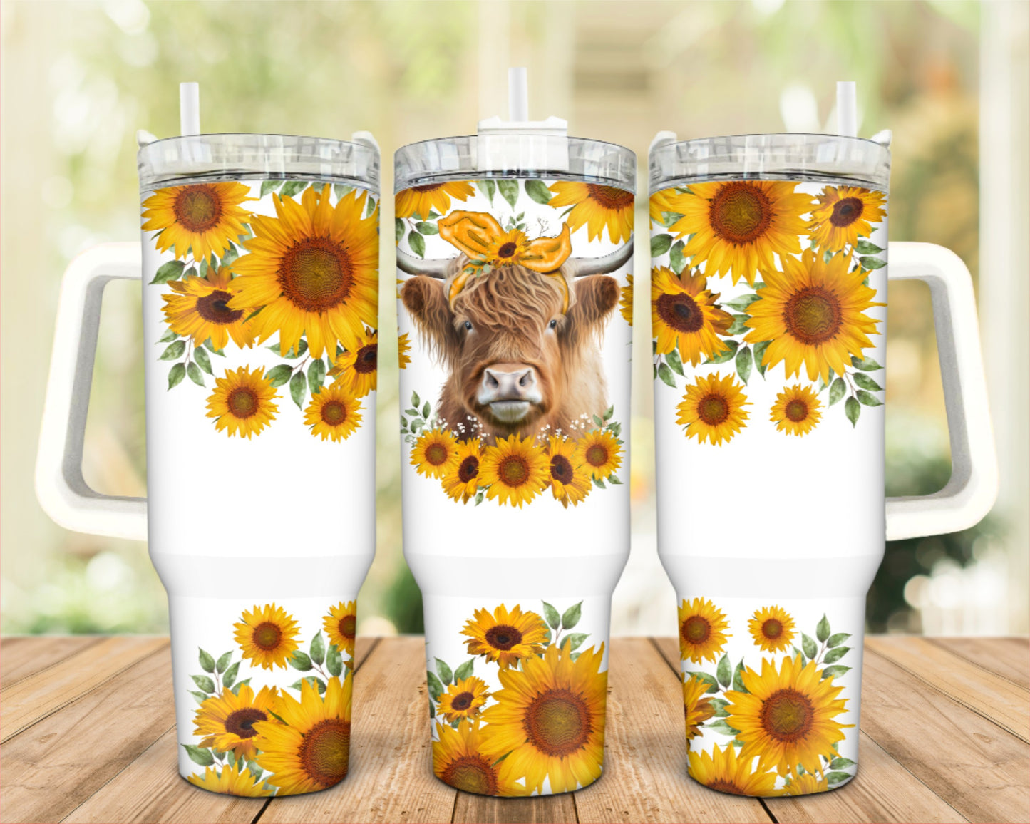 Highland Cow and Sunflowers 40 oz Tumbler with Handle