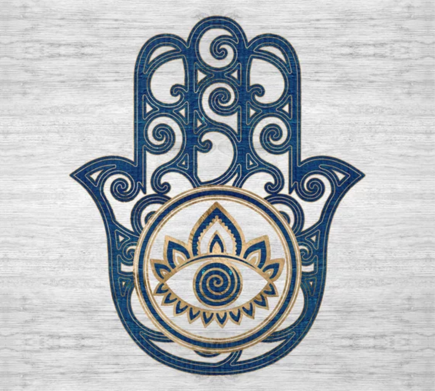 Blue and Gold Hamsa Skinny Tumbler with lid and reusable straw