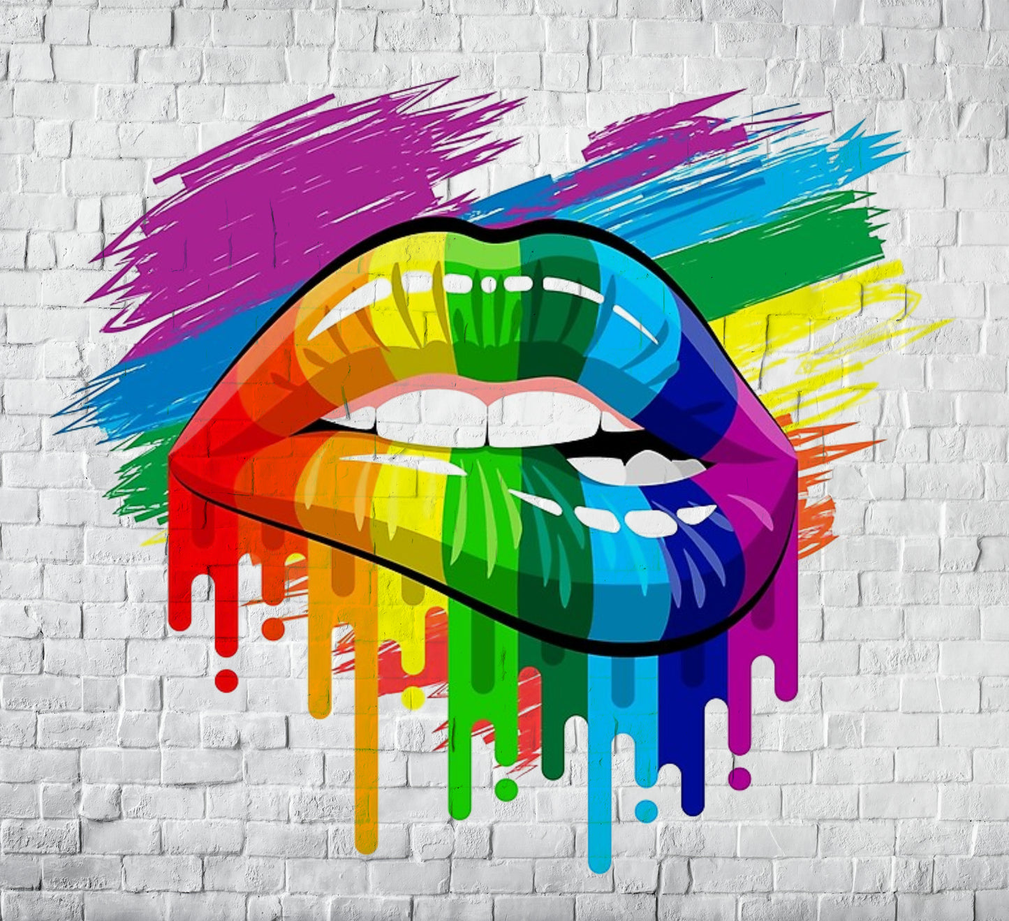 Rainbow Lips Skinny Tumbler with sliding lid and reusable plastic straw
