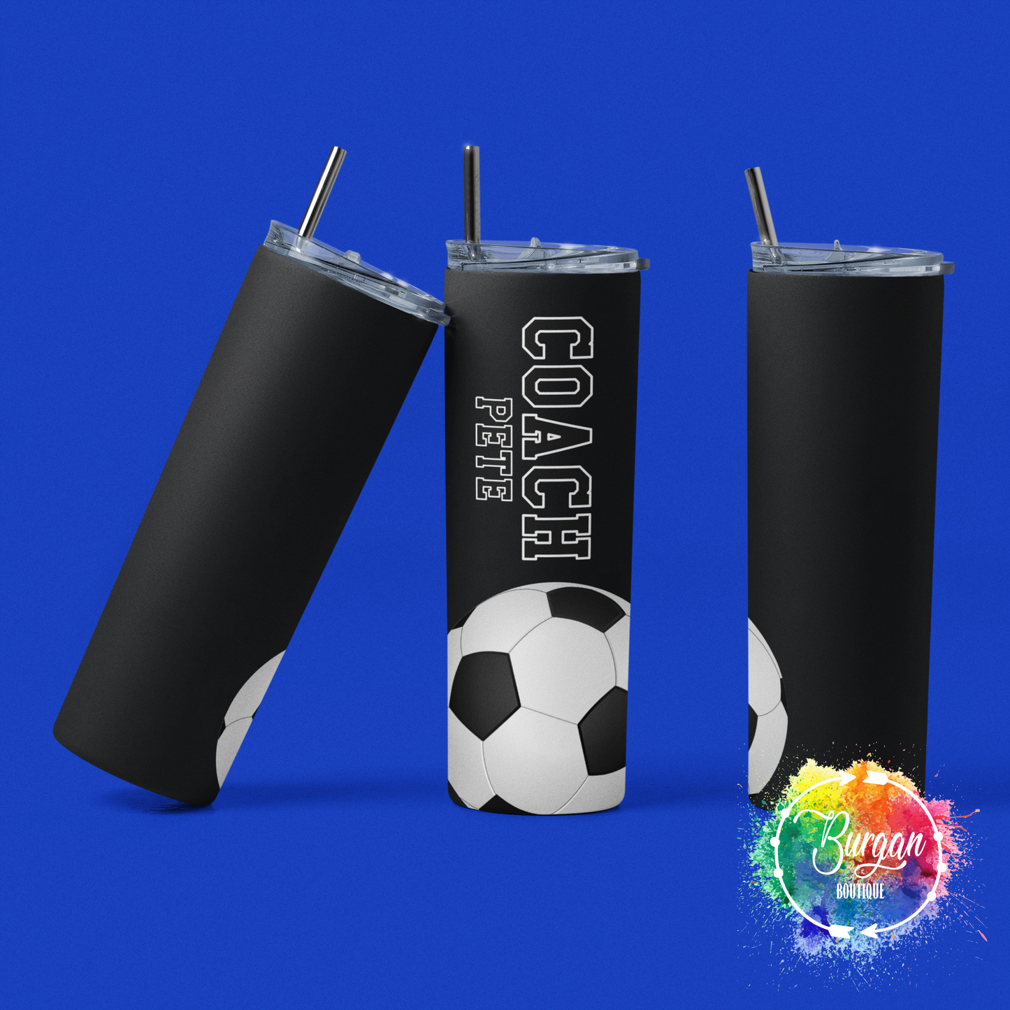 Personalized Soccer Coach Skinny Tumbler with lid and reusable straw