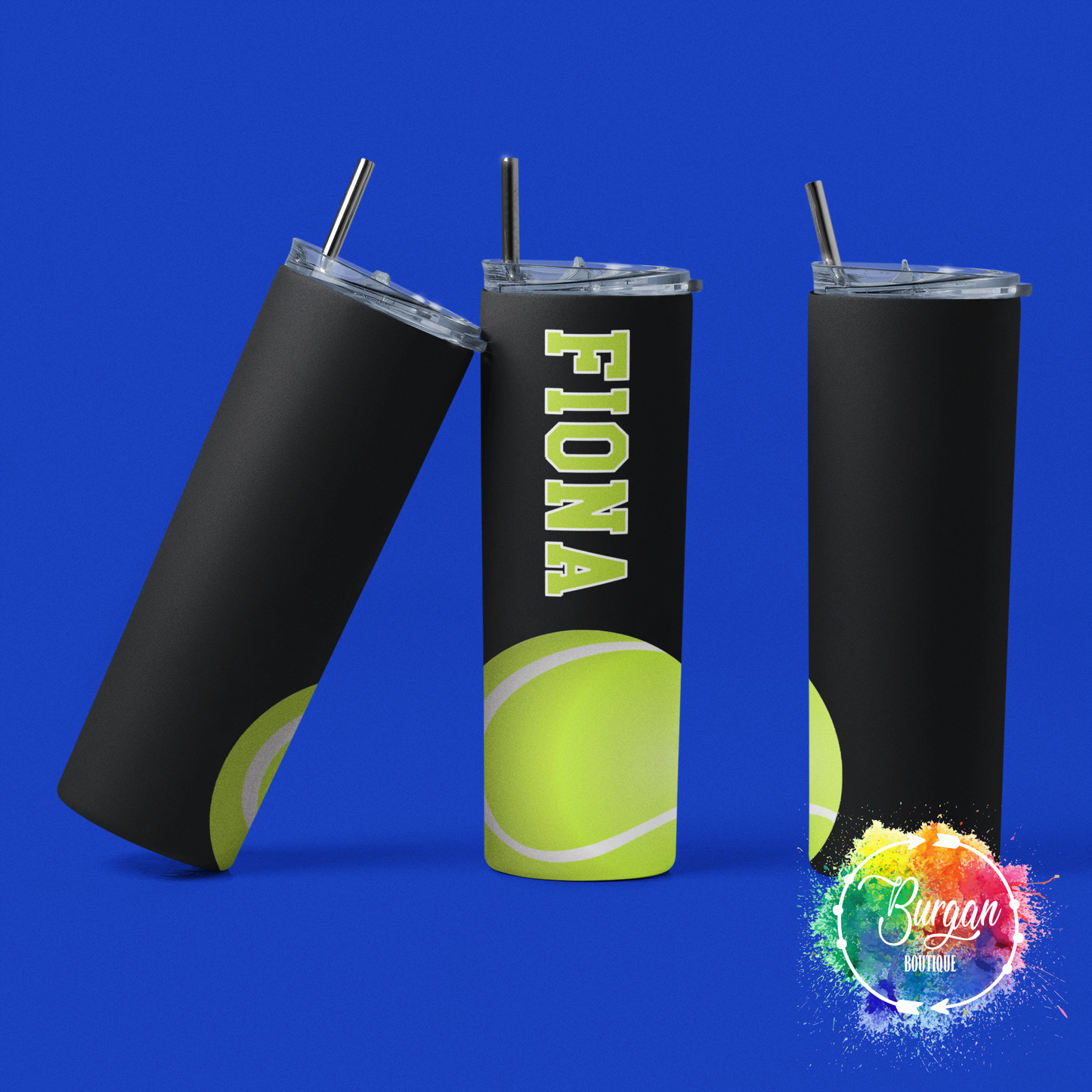 Personalized Tennis Player Skinny Tumbler with lid and reusable straw