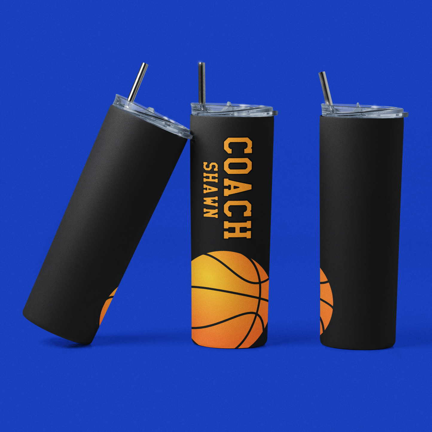 Personalized Basketball Coach Skinny Tumbler with lid and reusable straw