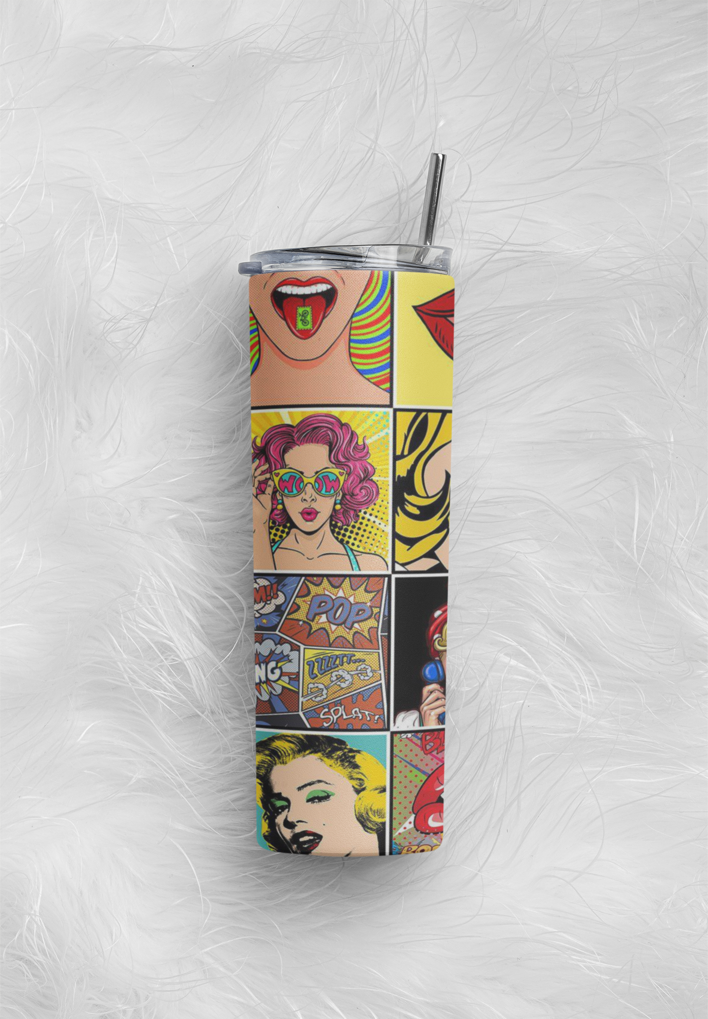 Pop Culture Skinny Tumbler with lid and reusable straw