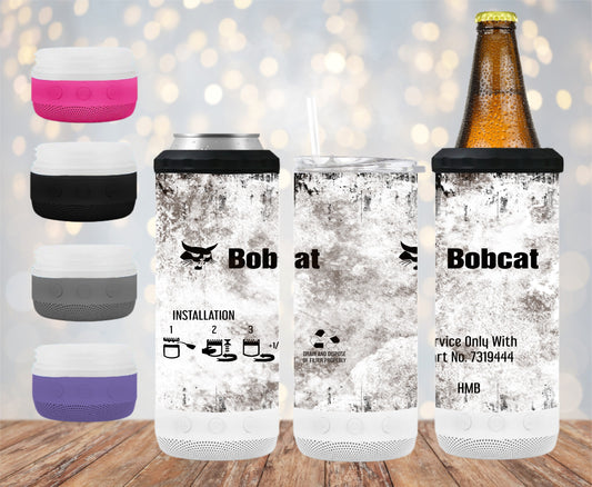 Bobcat Oil Grunge - 16 oz 4-in-1 Tumbler and Can Cooler with a Bluetooth speaker