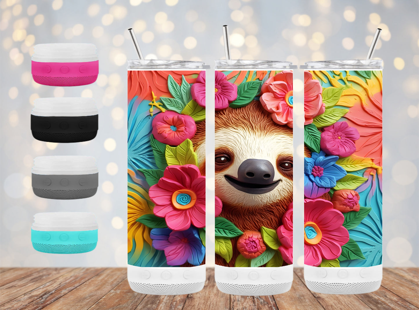 Happy Sloth Clay - 20 oz Bluetooth Speaker Tumbler