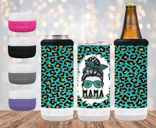 Jaguars Mama Animal Print 16 oz 4-in-1 Tumbler and Can Cooler with a Bluetooth speaker