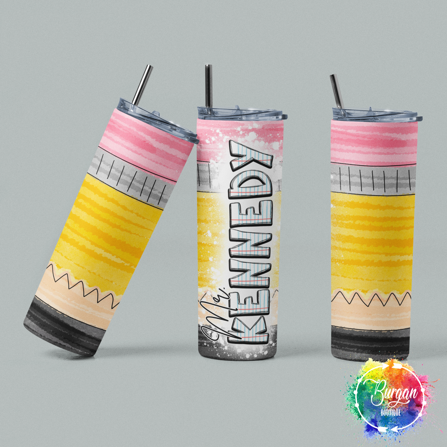 Teacher Appreciation Custom name Skinny Tumbler with lid and reusable straw