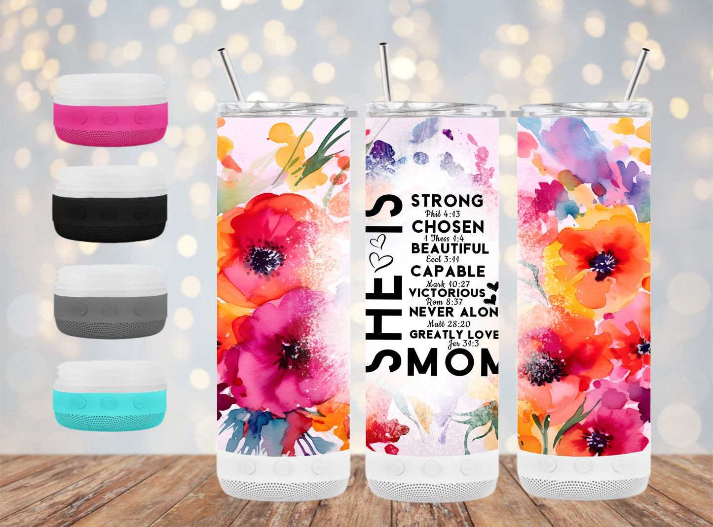 She is Mom Floral - 20 oz Bluetooth Speaker Tumbler