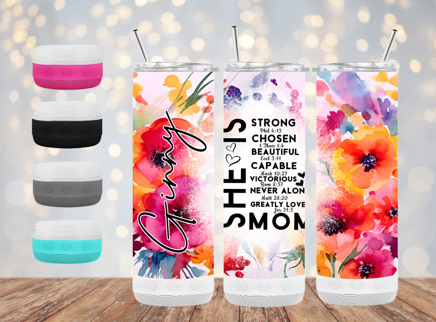 She is Mom Floral - 20 oz Bluetooth Speaker Tumbler