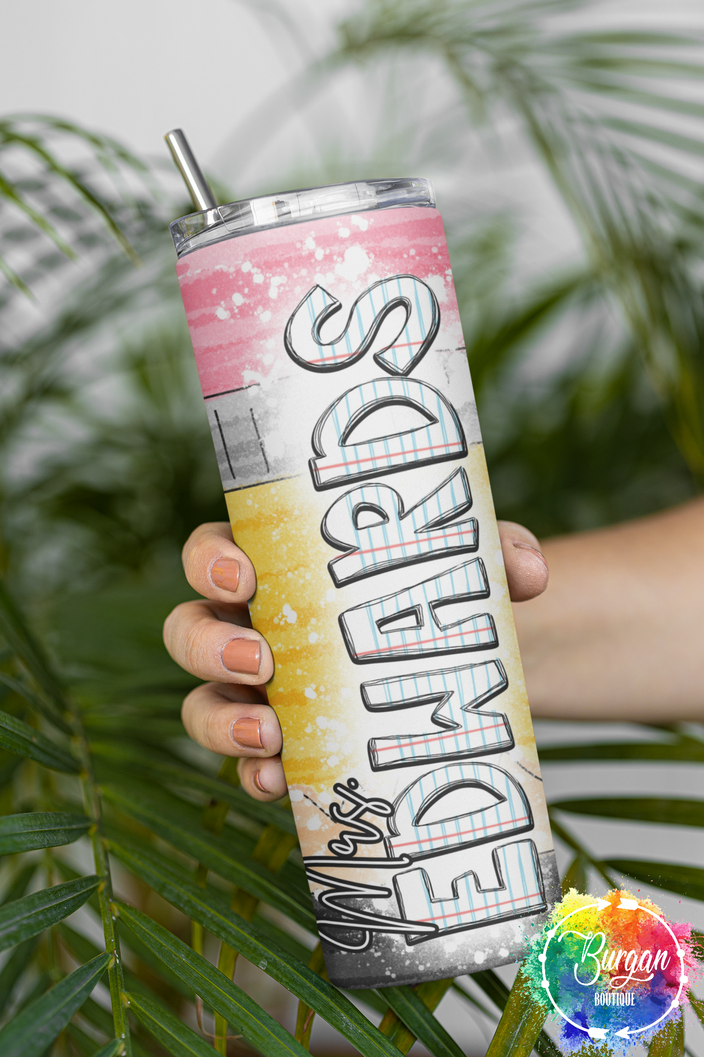 Teacher Appreciation Custom name Skinny Tumbler with lid and reusable straw