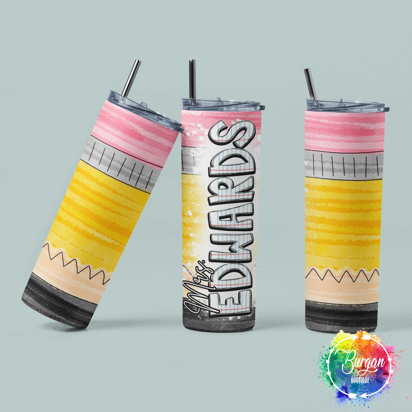 Teacher Appreciation Custom name Skinny Tumbler with lid and reusable straw