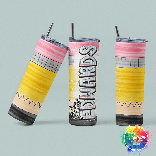 Teacher Appreciation Custom name Skinny Tumbler with lid and reusable straw