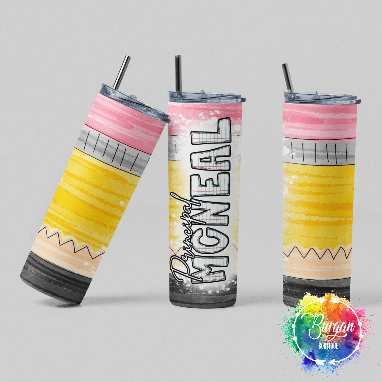 Teacher Appreciation Custom name Skinny Tumbler with lid and reusable straw