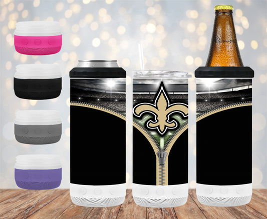 New Orleans Saints Zipper - 16 oz 4-in-1 Tumbler and Can Cooler with a Bluetooth speaker