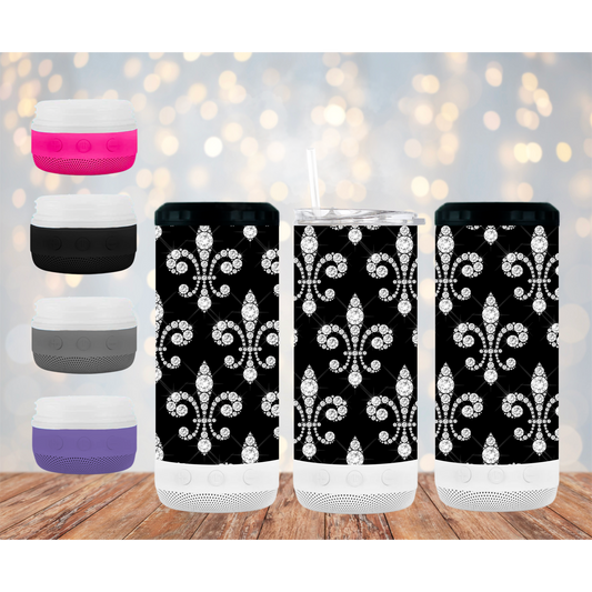 Diamond Fluer De Lis - 16 oz 4-in-1 Tumbler and Can Cooler with a Bluetooth speaker