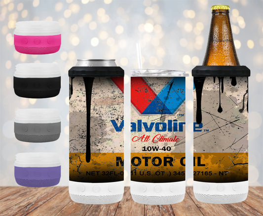 Valvoline Motor Oil Grunge - 16 oz 4-in-1 Tumbler and Can Cooler with a Bluetooth speaker