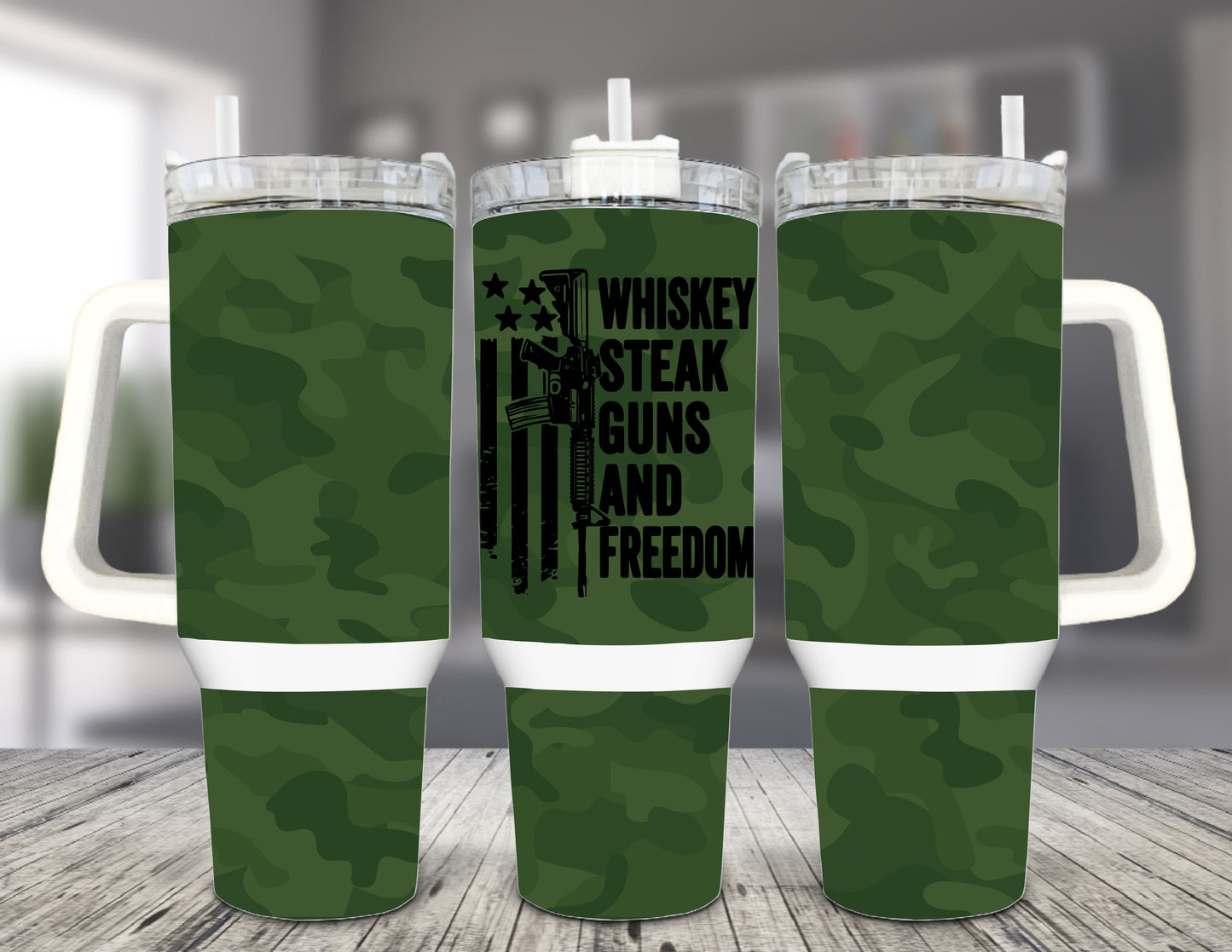 Whiskey, Steak, Guns, and Freedom 40 oz Tumbler with Handle