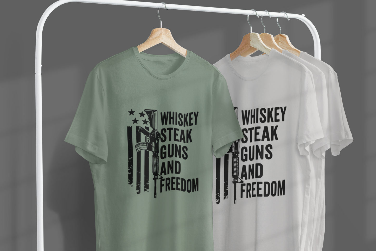 Whiskey, Steak, Guns, and Freedom American Flag T-Shirt