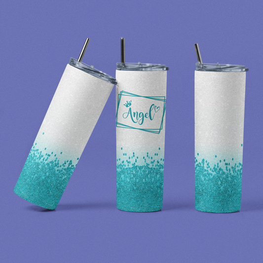 Ombre Teal and Silver Glitter Tumbler