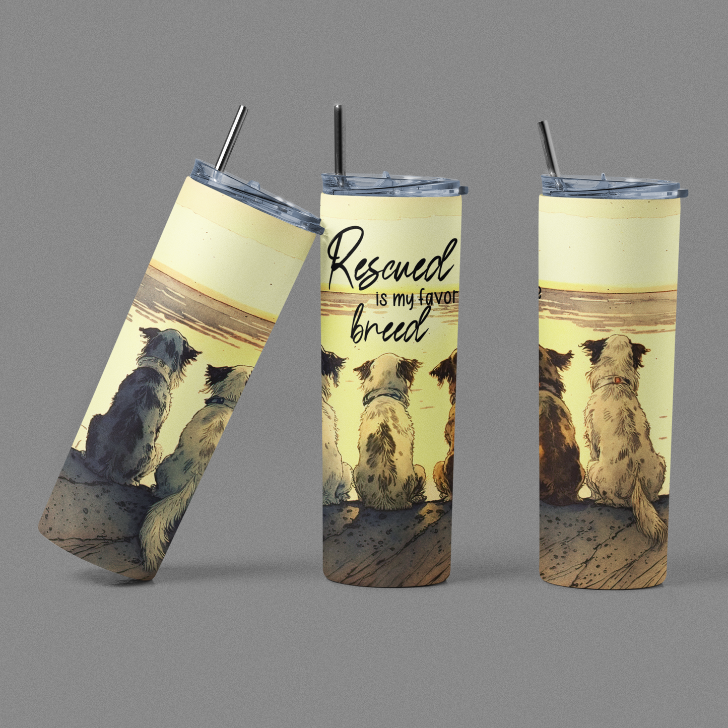 Rescued Is My Favorite Breed Dog 20 oz Dual Lid Sports Tumbler
