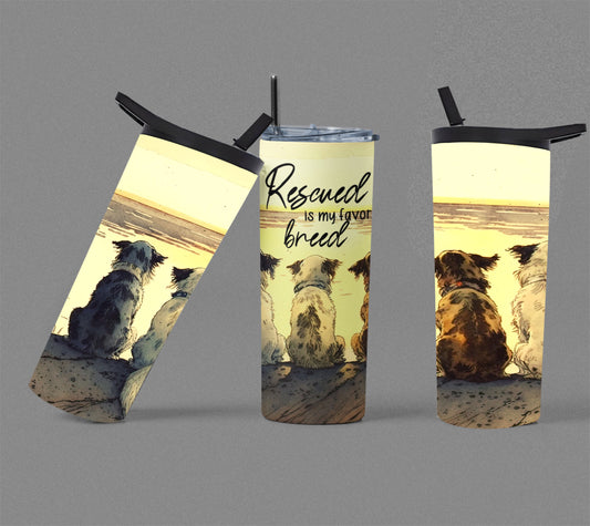 Rescued Is My Favorite Breed Dog 20 oz Dual Lid Sports Tumbler