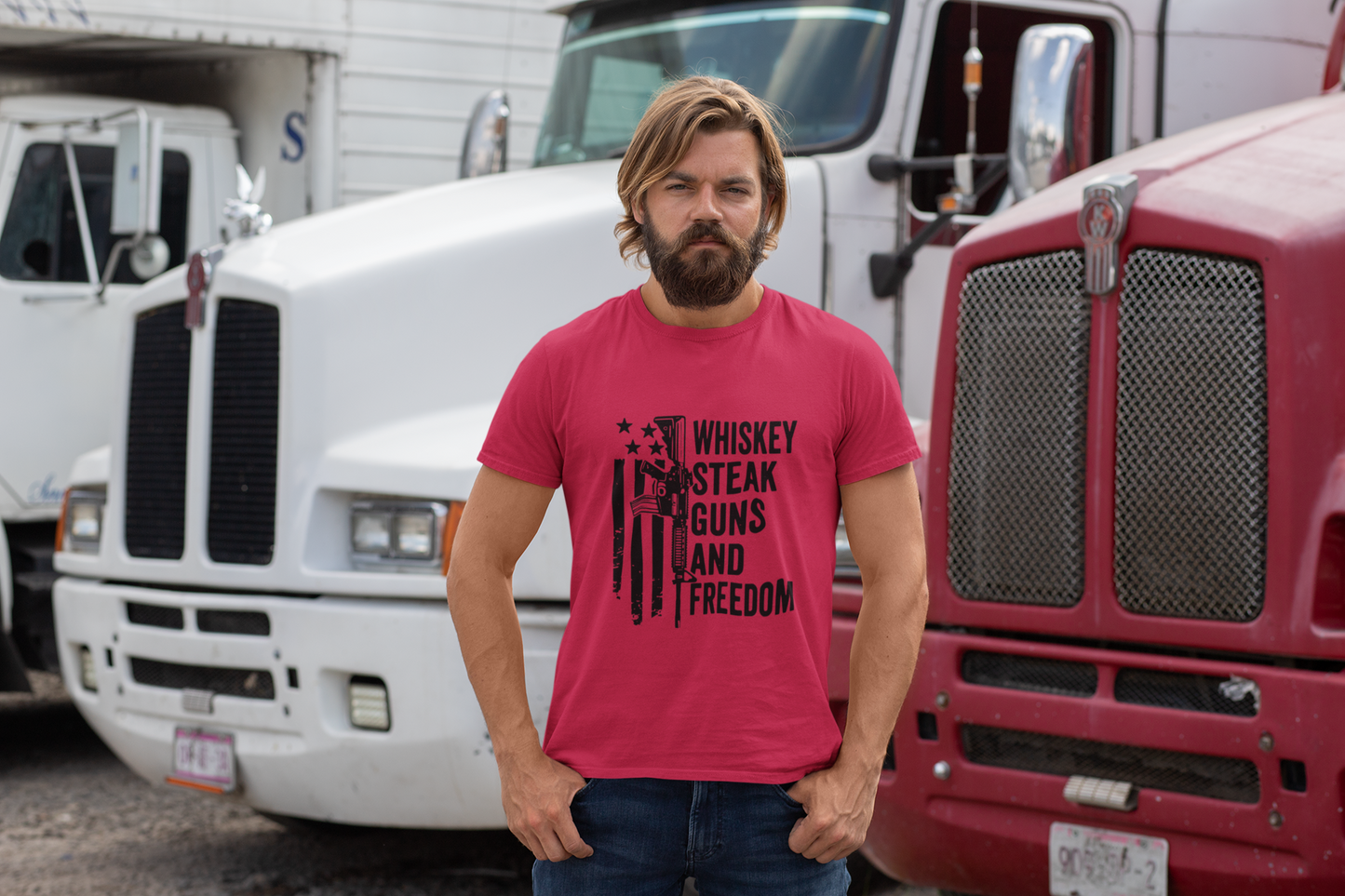 Whiskey, Steak, Guns, and Freedom American Flag T-Shirt