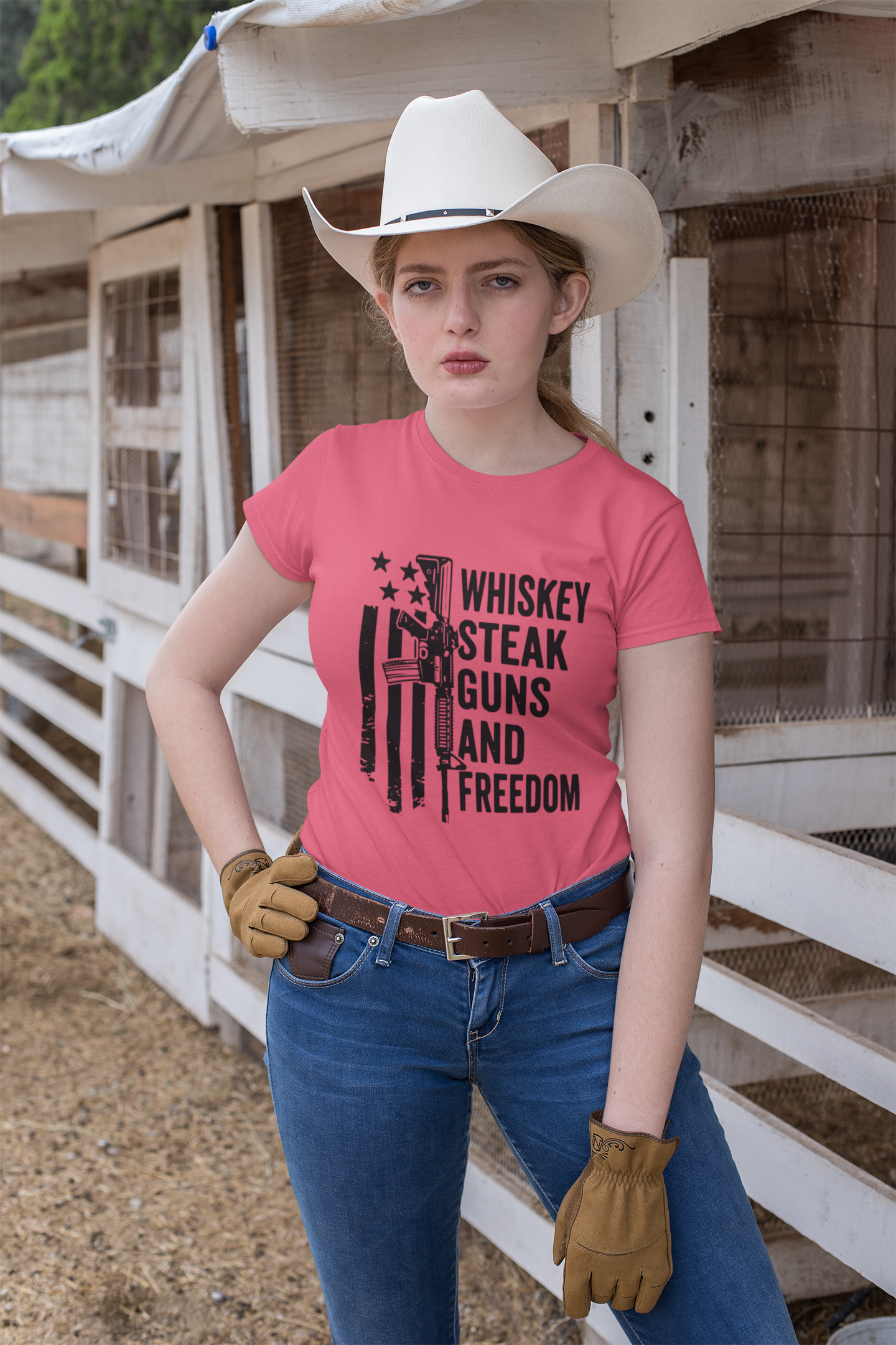Whiskey, Steak, Guns, and Freedom American Flag T-Shirt