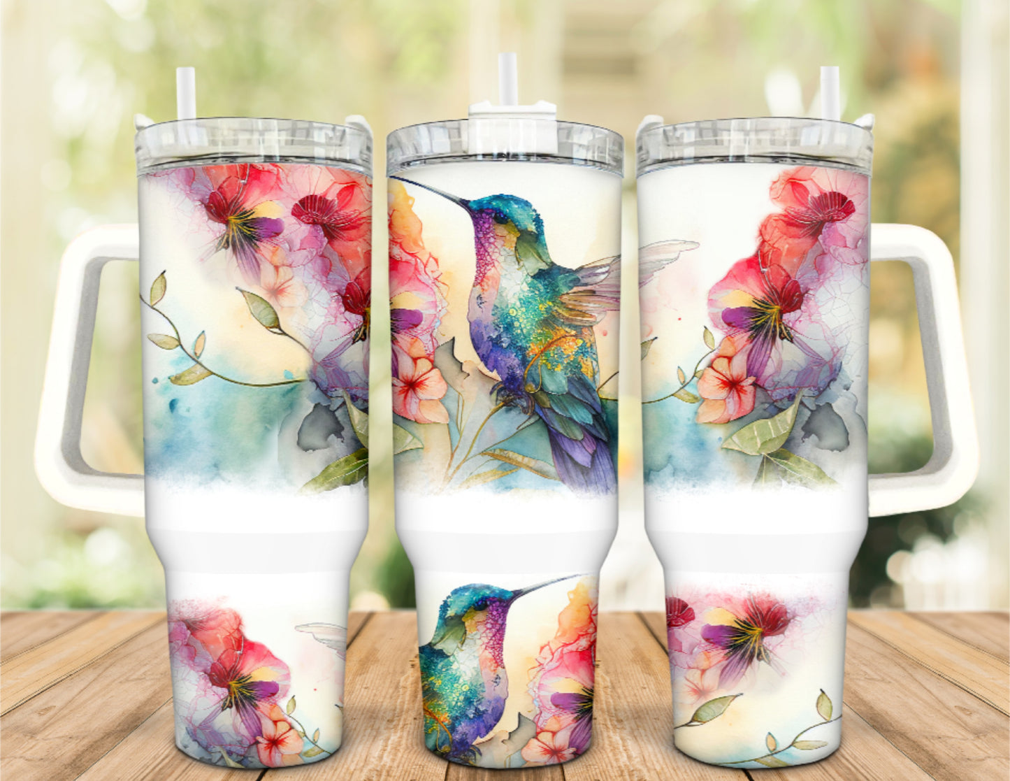 Watercolor Hummingbird 40 oz Tumbler with Handle