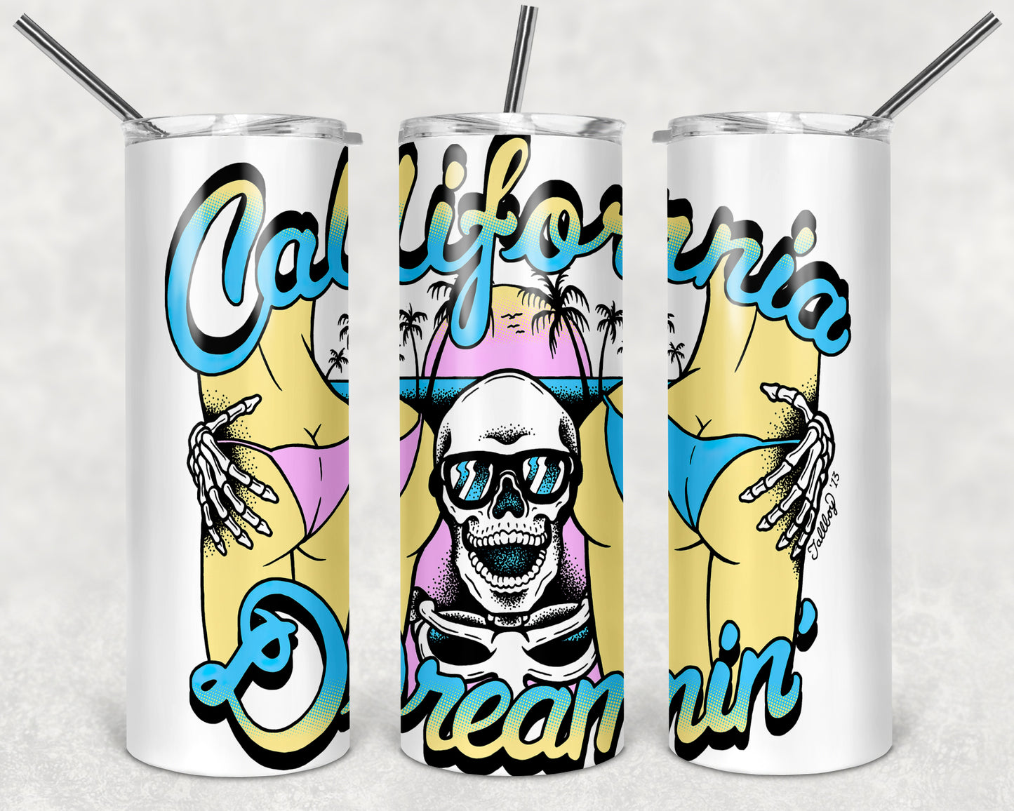 California Dreamin' 80's Inspired Skinny Tumbler with lid and reusable straw