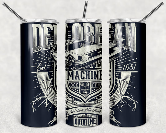 Delorean Machine 80's Inspired Skinny Tumbler with lid and reusable straw