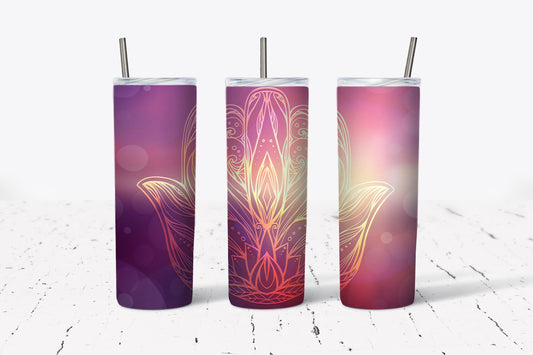 Pink and Gold Hamsa Skinny Tumbler with lid and reusable straw