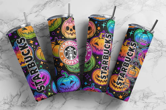 Pumpkin Starbucks Skinny Tumbler with lid and reusable straw