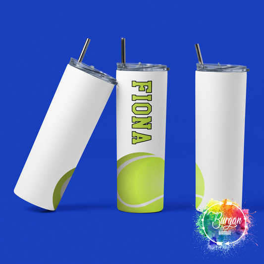 Personalized Tennis Player Skinny Tumbler with lid and reusable straw
