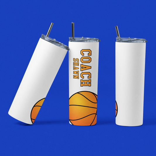 Personalized Basketball Coach Skinny Tumbler with lid and reusable straw